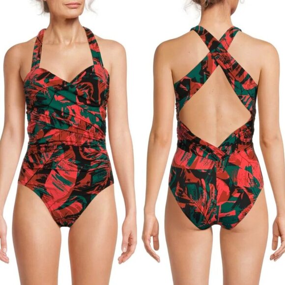 New! Magicsuit Livin Lush Print Ruched One Piece Swimsuit NWOT 24079 - Picture 1 of 10